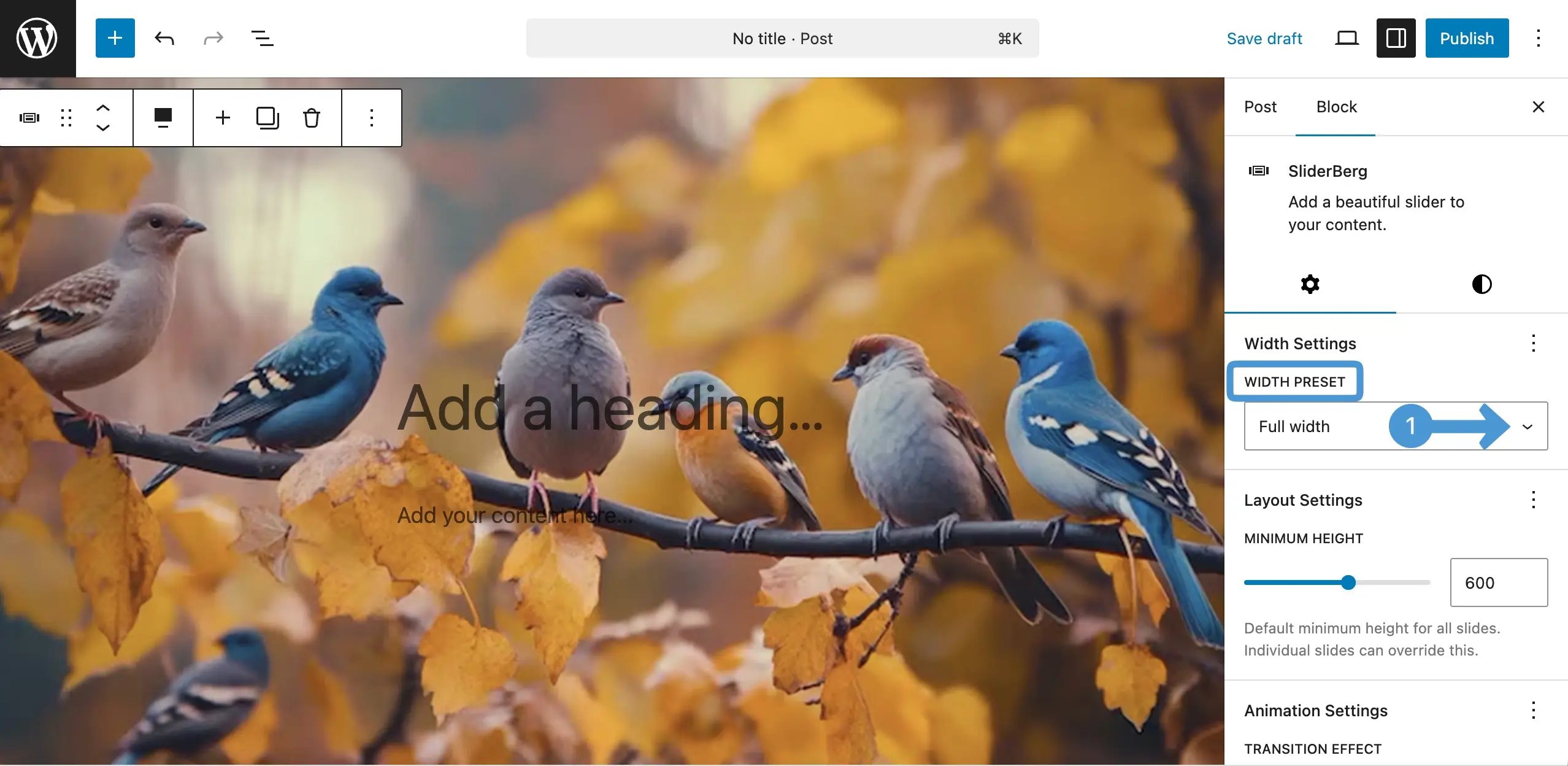 Go to the Width settings
