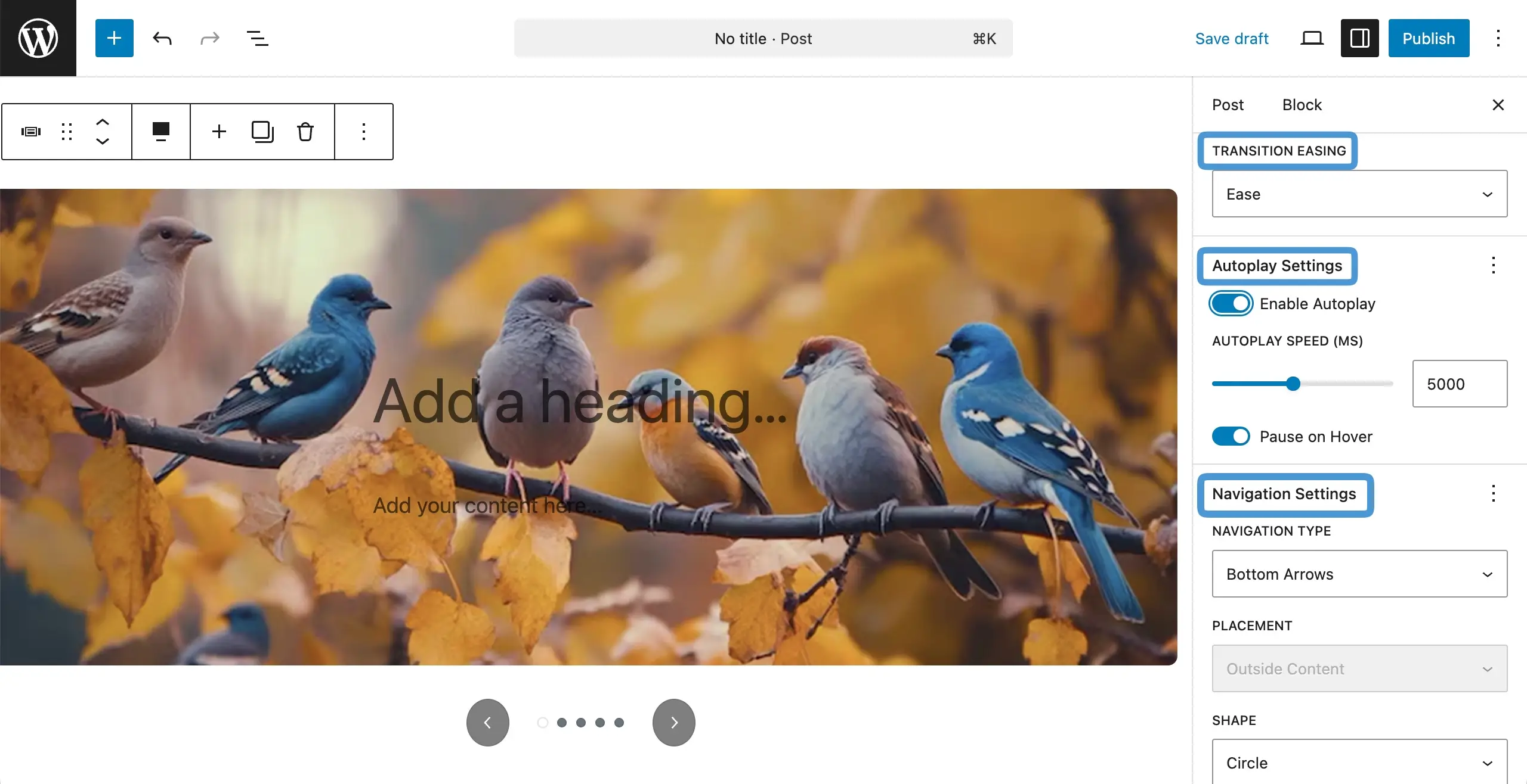 More settings options of the sliderberg block